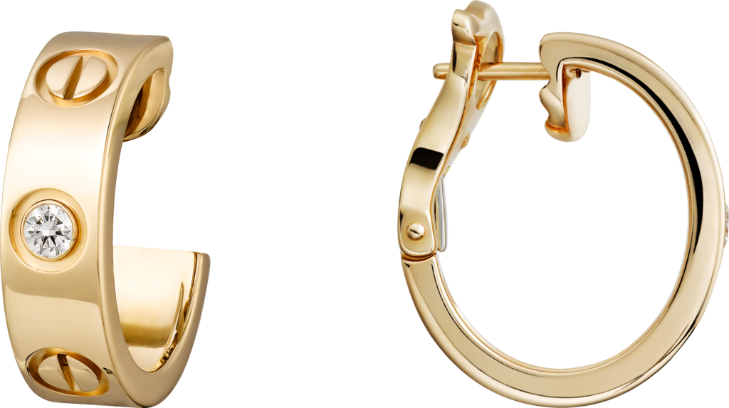 Love earrings, 2 diamondsYellow gold, diamonds