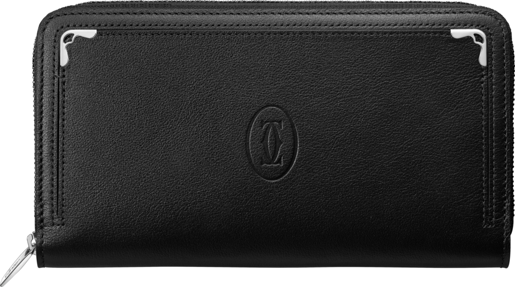 Zipped International Wallet, Must de CartierBlack calfskin, palladium finish