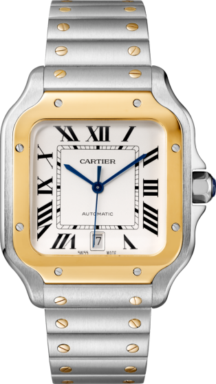 Santos de Cartier watch Large model, automatic movement, yellow gold, steel, interchangeable metal and leather bracelets