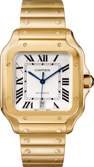 Santos de Cartier watch Large model, automatic movement, yellow gold, interchangeable metal and leather bracelets