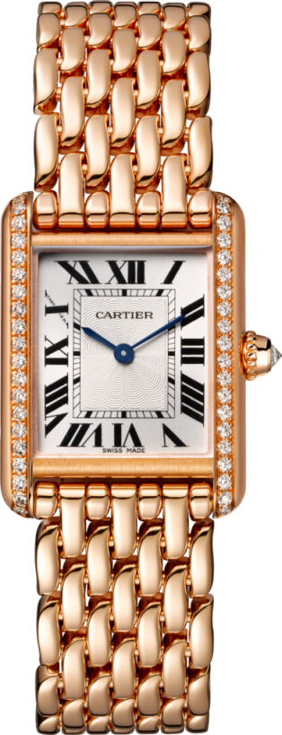 Tank Louis Cartier watch Small model, hand-wound mechanical movement, rose gold, diamonds