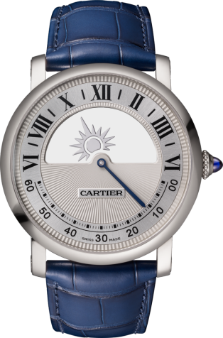 Rotonde de Cartier mysterious movement watch 40mm, hand-wound mechanical movement, white gold, leather