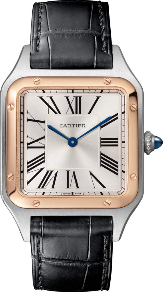 Santos-Dumont watchLarge model, quartz movement, rose gold, steel, leather