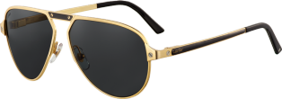 Santos de Cartier sunglasses Black lacquer temples and bridge, champagne golden-finish metal, grey polarised lenses