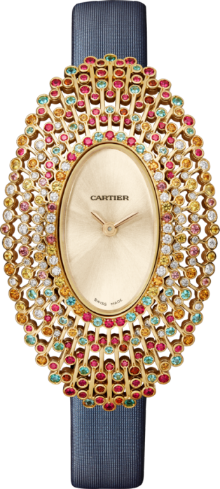 Cartier Libre watch Large model, hand-wound mechanical movement, yellow gold, diamonds, yellow sapphires, semi-precious stones