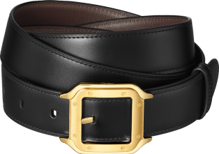 Belt, Santos de Cartier Black cowhide, golden-finish buckle