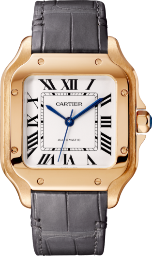 Santos de Cartier watch Medium model, automatic movement, rose gold, 2 interchangeable leather bracelets