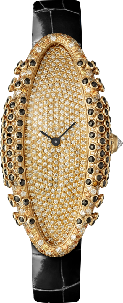 Cartier Libre watchMedium model, hand-wound mechanical movement, yellow gold, diamonds, yellow sapphires, black spinels