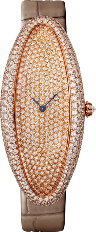 Baignoire Allongée watch Extra-large model, hand-wound mechanical movement, rose gold, diamonds