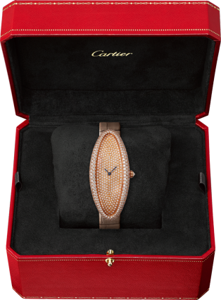 Baignoire Allongée watch Extra-large model, hand-wound mechanical movement, rose gold, diamonds