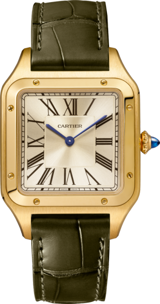 Santos-Dumont watch Large model, hand-wound mechanical movement, yellow gold, leather