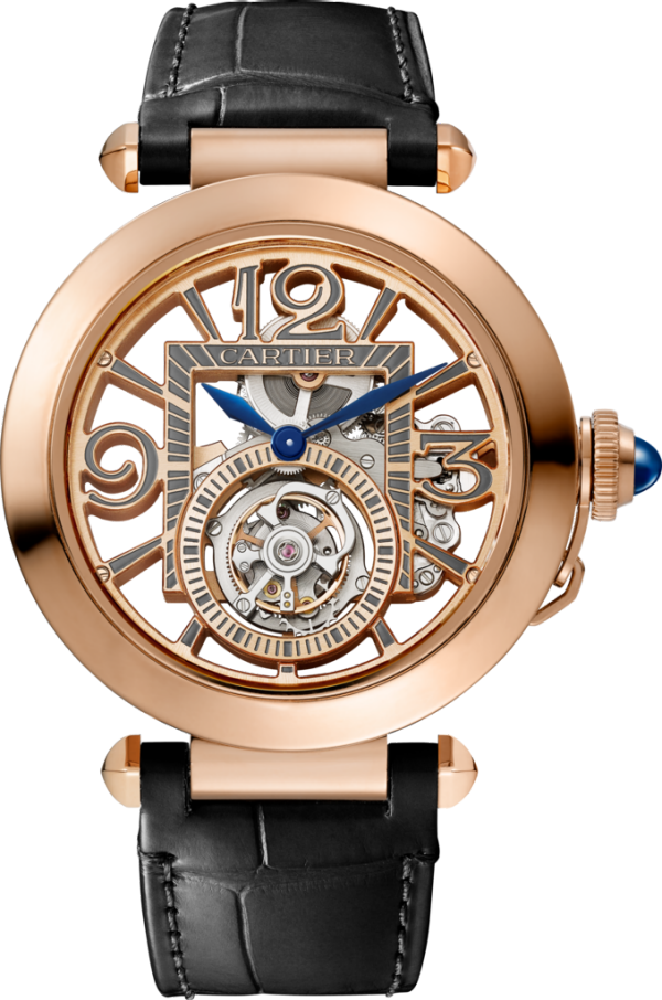 Pasha de Cartier watch 41 mm, hand-wound mechanical movement, rose gold, 2 interchangeable leather straps