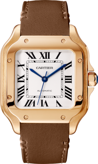 Santos de Cartier watch Medium model, automatic movement, rose gold, 2 interchangeable leather bracelets