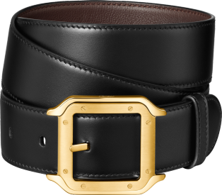 Belt, Santos de Cartier Black cowhide, gold-finish buckle