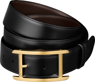 Belt, Tank Black and brown smooth cowhide, gold-finish buckle