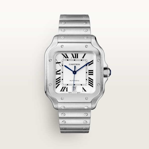 Santos de Cartier watch Large model, automatic movement, steel, interchangeable metal and leather bracelets