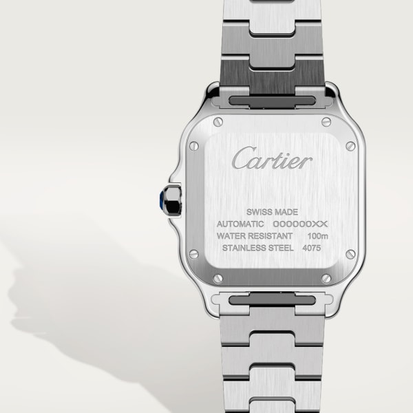 Santos de Cartier watch Medium model, automatic movement, steel, interchangeable metal and leather bracelets