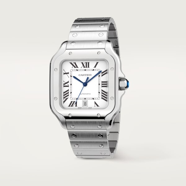 Santos de Cartier watch Large model, automatic movement, steel, interchangeable metal and leather bracelets