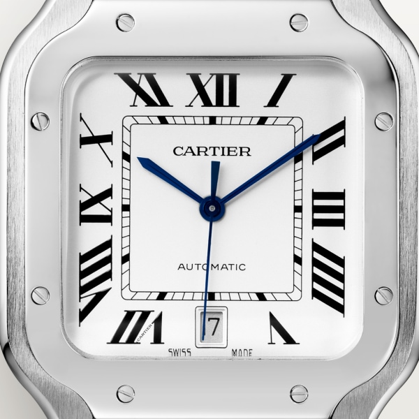 Santos de Cartier watch Large model, automatic movement, steel, interchangeable metal and leather bracelets