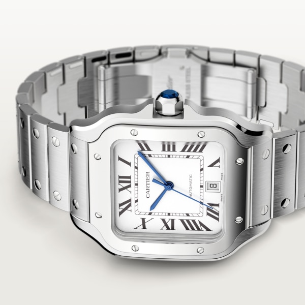 Santos de Cartier watch Large model, automatic movement, steel, interchangeable metal and leather bracelets