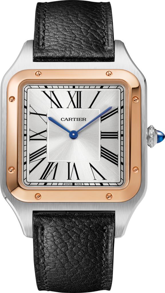 Santos-Dumont watchXL model, rose gold and steel, calfskin straps