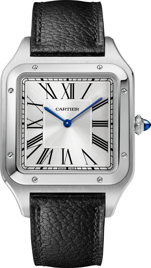 Santos-Dumont watchXL model, steel, leather strap