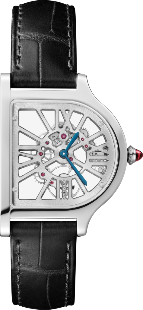 Cloche de Cartier watchLarge model, hand-wound movement, platinum (950/1000), leather