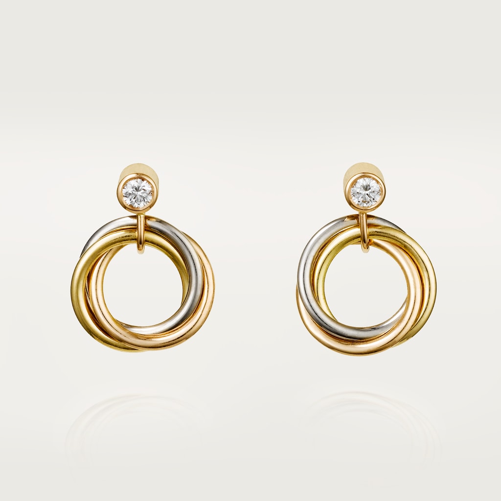 Trinity earrings, brilliant-cut diamonds White gold, yellow gold, rose gold, diamonds