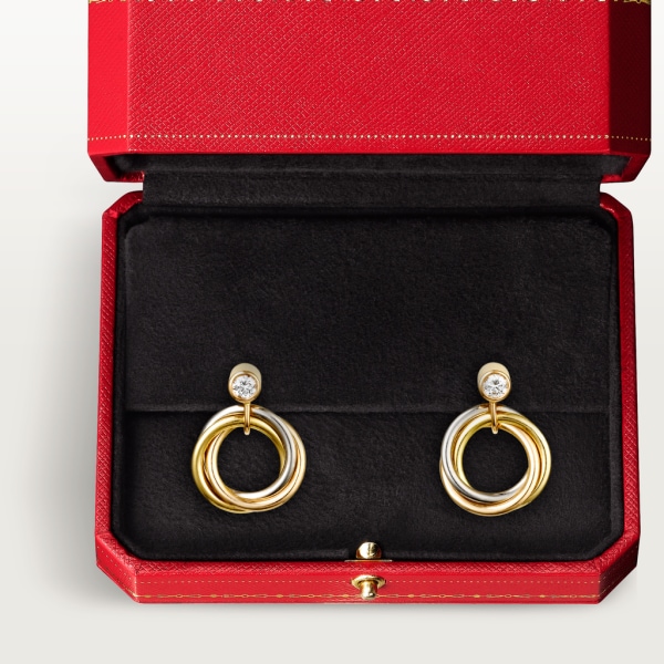 Trinity earrings, brilliant-cut diamonds  White gold, yellow gold, rose gold, diamonds