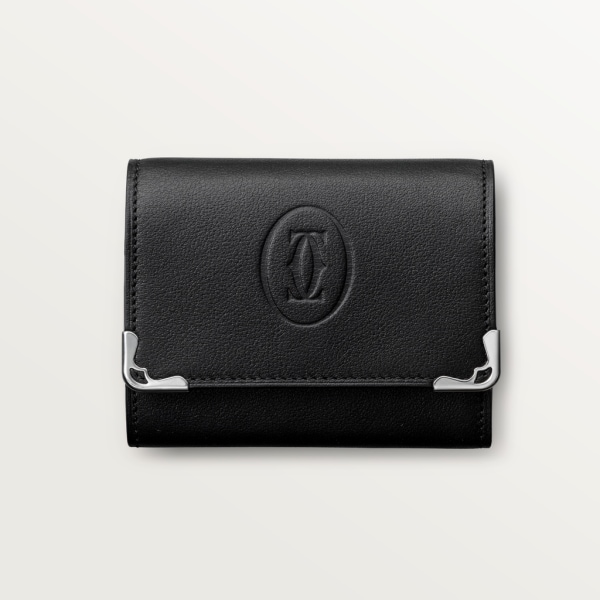 Square Coin Purse, Must de Cartier Black calfskin, stainless steel finish