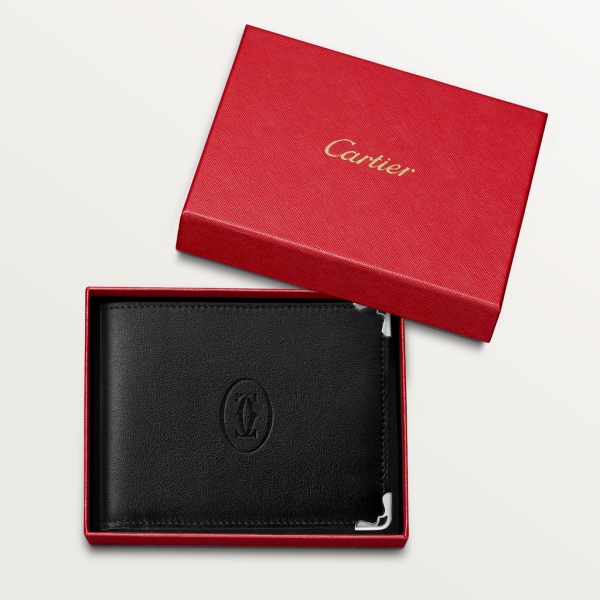 6-Credit Card Wallet, Must de Cartier Black calfskin, stainless steel finish