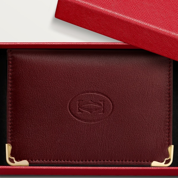 Credit/Business Card Holder, Must de Cartier Burgundy calfskin, golden finish