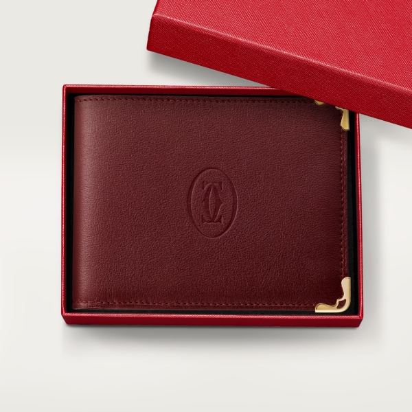 Coin/Banknote/Credit Card Wallet, Must de Cartier Burgundy calfskin, golden finish