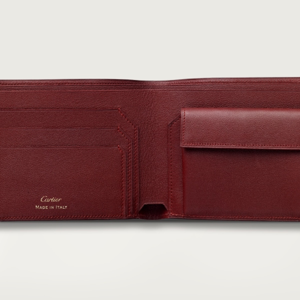 Coin/Banknote/Credit Card Wallet, Must de Cartier Burgundy calfskin, golden finish