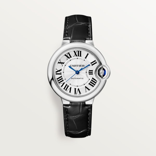 Ballon Bleu de Cartier watch 33 mm, steel, leather