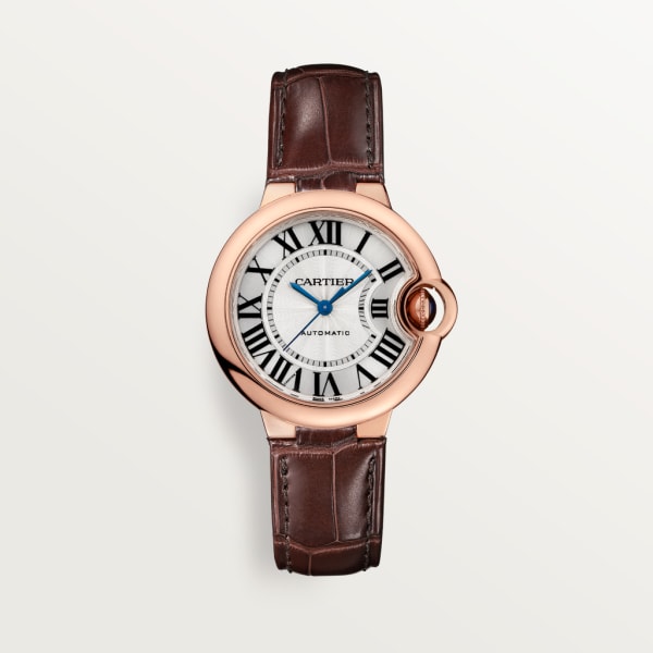 Ballon Bleu de Cartier watch 33mm, automatic movement, rose gold, leather