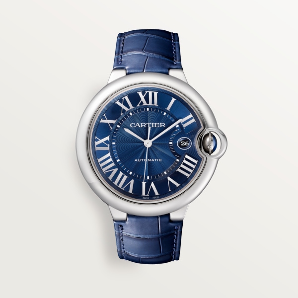 Ballon Bleu de Cartier watch 42 mm, steel, leather