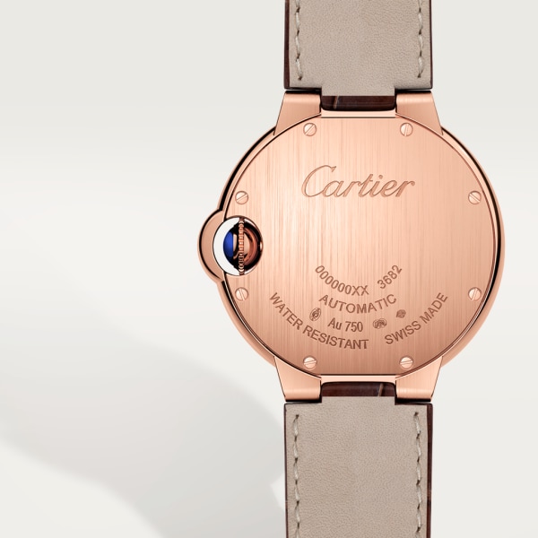 Ballon Bleu de Cartier watch 33mm, automatic movement, rose gold, leather