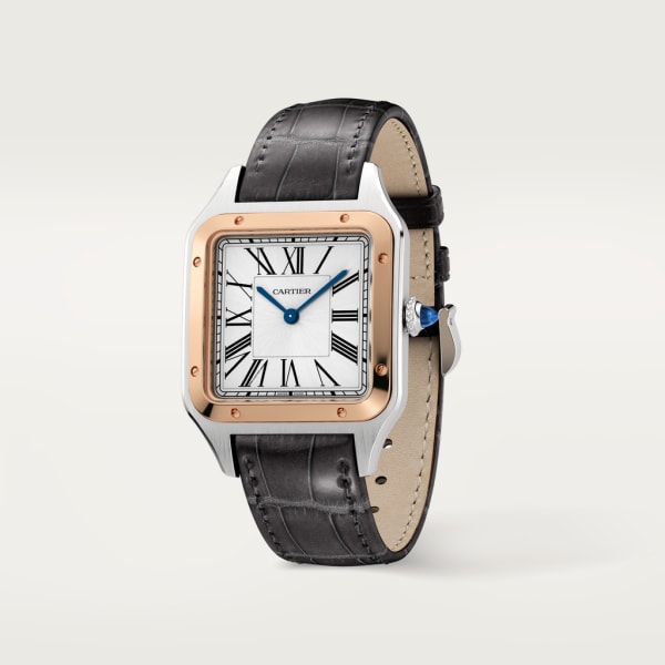 Santos-Dumont watch Large model, quartz movement, rose gold, steel, leather