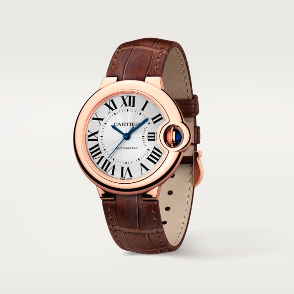 Ballon Bleu de Cartier watch 33mm, automatic movement, rose gold, leather