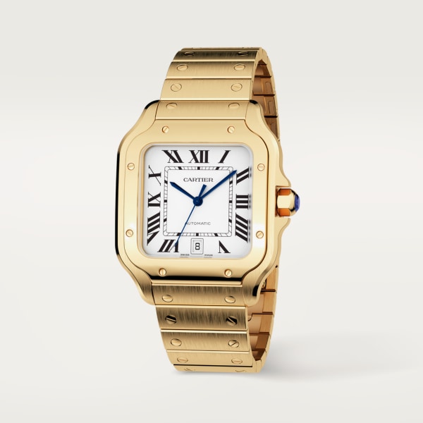 Santos de Cartier watch Large model, automatic movement, yellow gold, interchangeable metal and leather bracelets