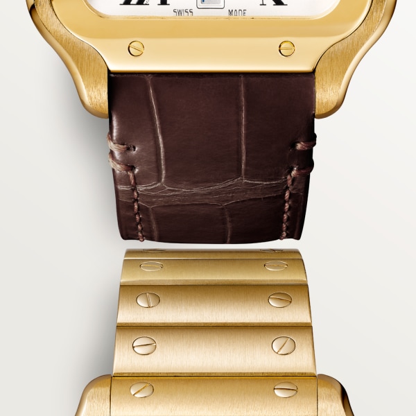 Santos de Cartier watch Large model, automatic movement, yellow gold, interchangeable metal and leather bracelets