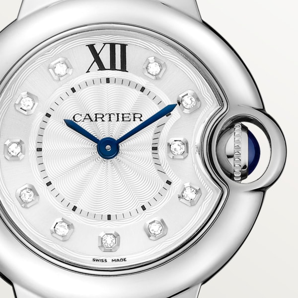 Ballon Bleu de Cartier watch 28mm, quartz movement, steel, diamonds