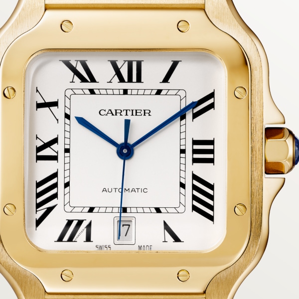 Santos de Cartier watch Large model, automatic movement, yellow gold, interchangeable metal and leather bracelets