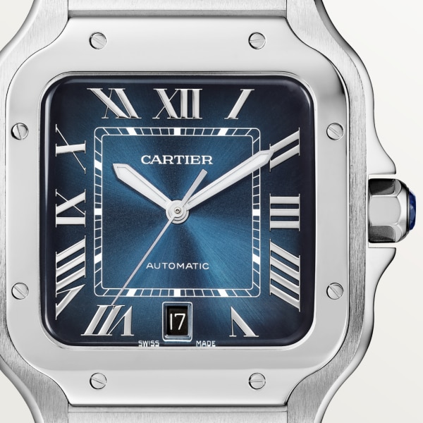 Santos de Cartier watch Large model, automatic movement, steel, interchangeable metal and leather bracelets