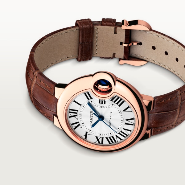 Ballon Bleu de Cartier watch 33mm, automatic movement, rose gold, leather