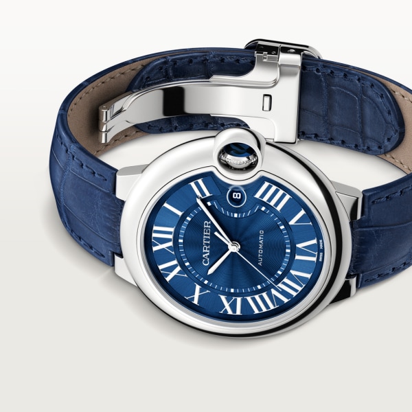 Ballon Bleu de Cartier watch 42 mm, steel, leather