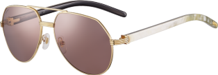 Première de Cartier sunglasses White horn, smooth golden finish, burgundy polarised lenses