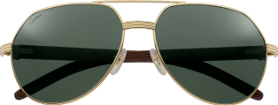 Première de Cartier sunglasses Brown wood, smooth golden finish, green polarised lenses