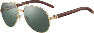 Première de Cartier sunglasses Brown wood, smooth golden finish, green polarised lenses